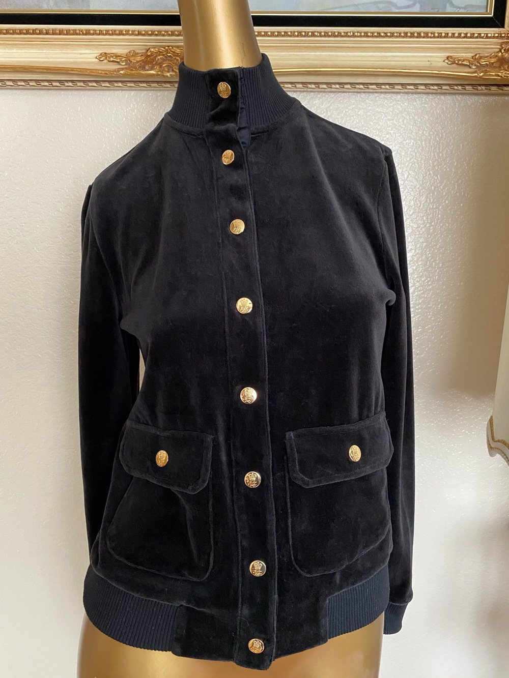 Lauren Ralph Lauren Black Velour Button Down Jacket